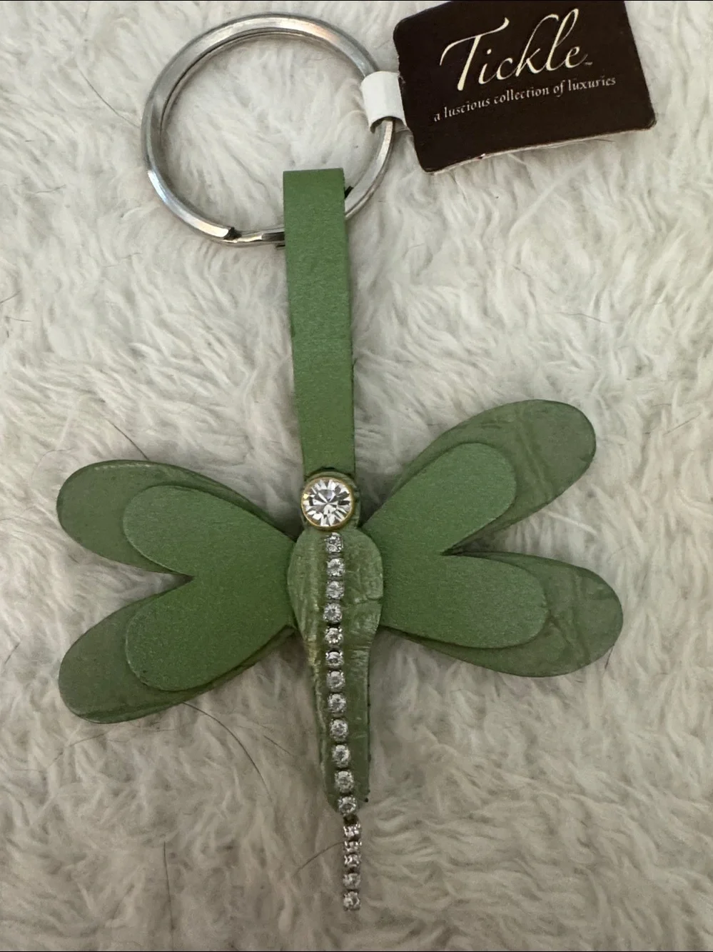 Department 56 Tickle Dragonfly Leather Key Chain with Ring New